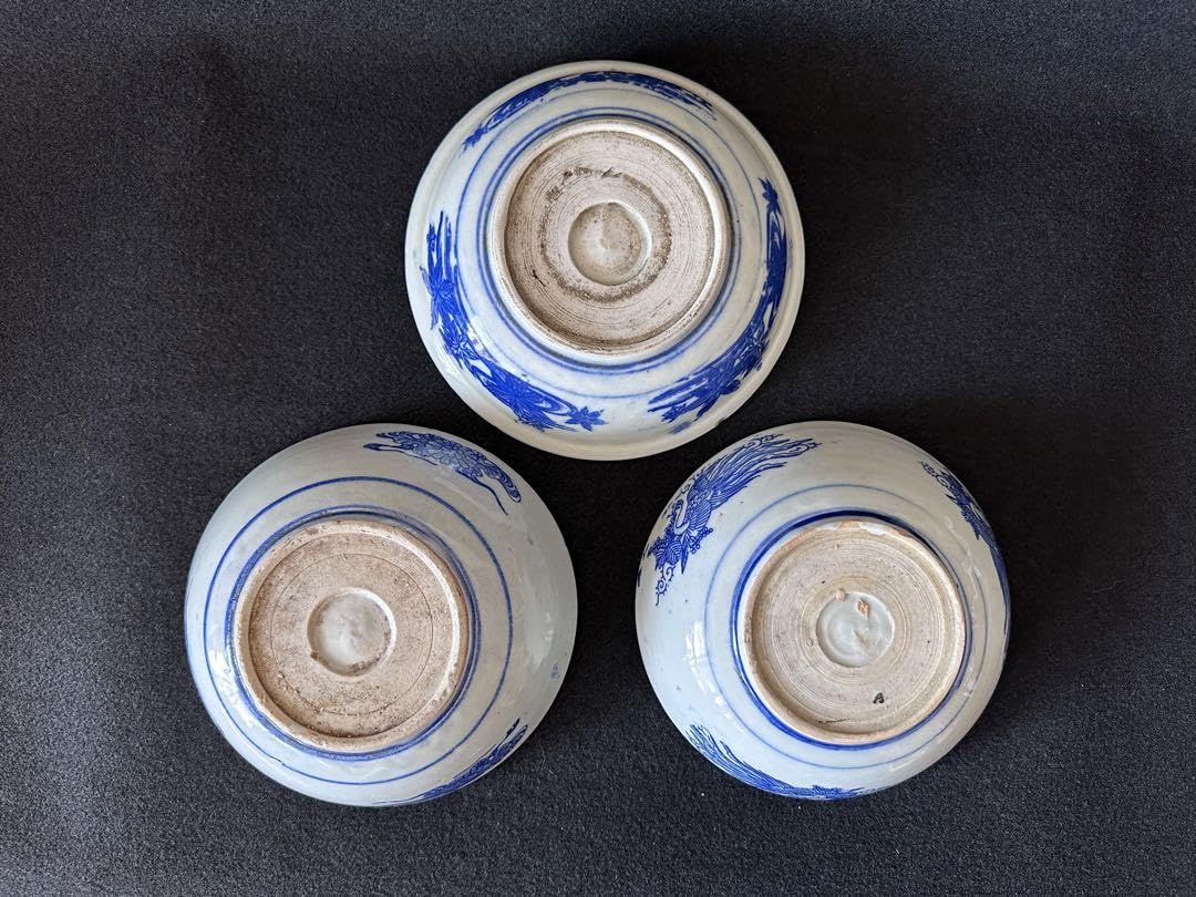 骨董品 明治印判 ベロ藍 直径22cm鉢 古道具 レトロ コレクション 古伊万里 ベロ藍で素敵◇伊万里 花文印判膾皿 骨董・antiques 丁寧な